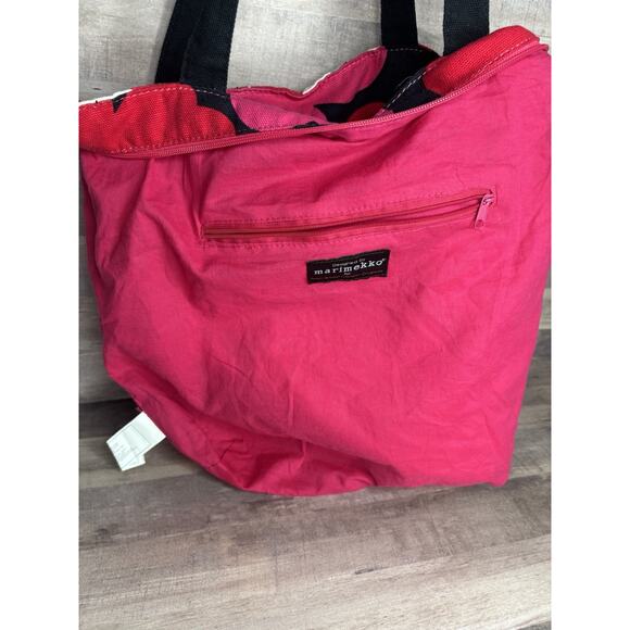 Marimekko red pink poppy floral canvas bag Breast Cancer Awareness Tote - Picture 11 of 12